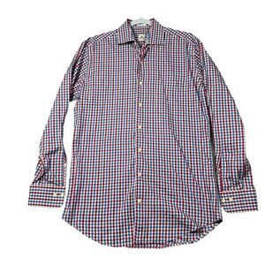 PETER MILLAR looks NANOLUXE EASYCARE MEN'S MEDIUM  SHIRT BLUE PLAID CHECK COTTON